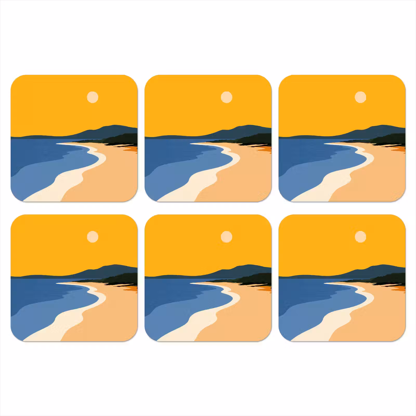 Onderzetter - Kustlijn - Oranje lucht - Begroeiing — 1