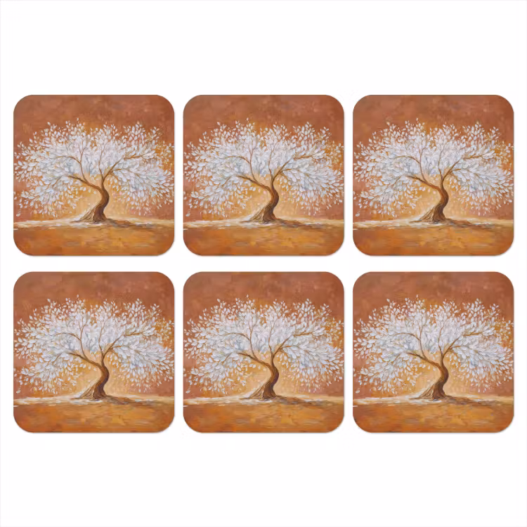 Onderzetter - Abstract - Boom - Wit - Bladeren — 1