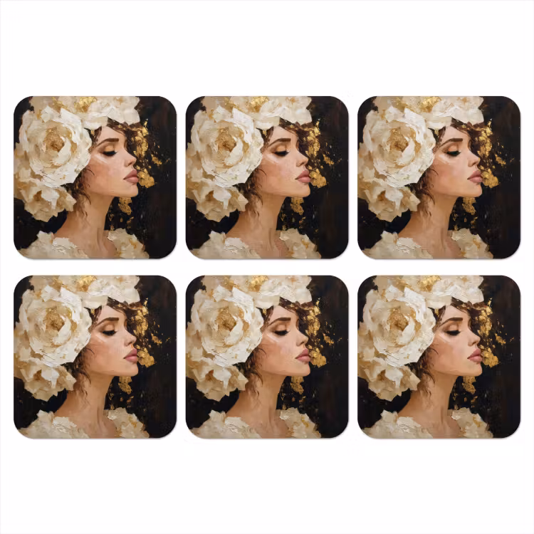 Onderzetter - Abstract - Vrouw - Bloemen - Wit — 1