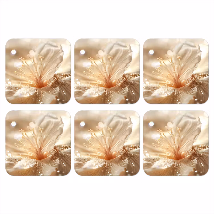 Onderzetter - Bloem - Wit - Glitter - Goud - Modern — 1