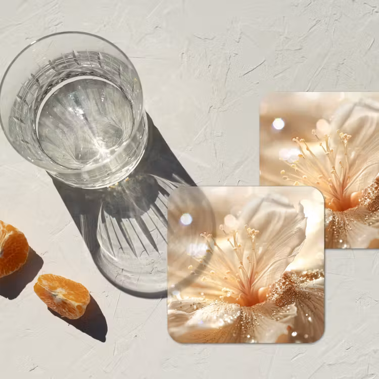 Onderzetter - Bloem - Wit - Glitter - Goud - Modern — 3