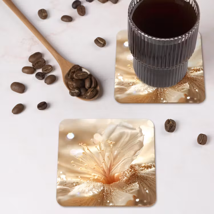 Onderzetter - Bloem - Wit - Glitter - Goud - Modern — 4