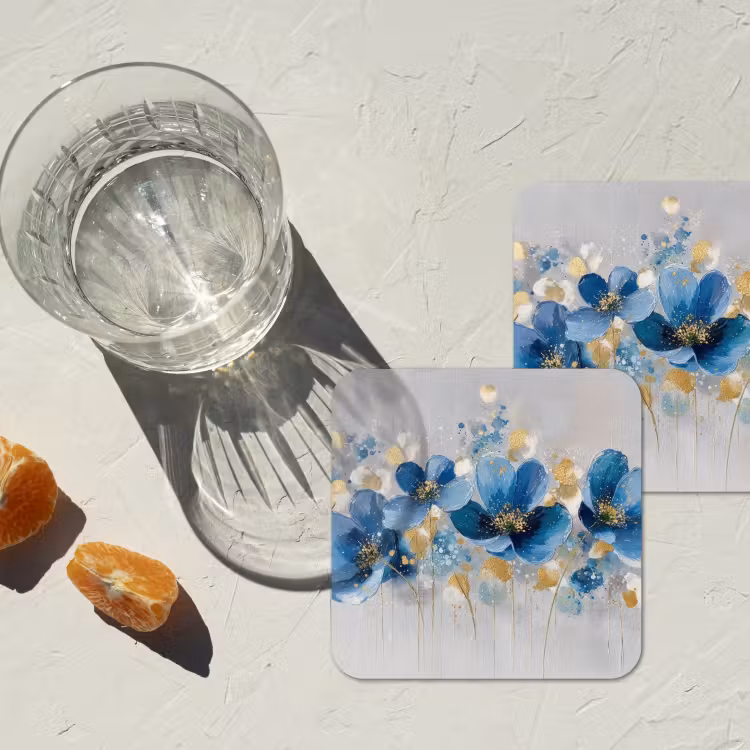 Onderzetter - Bloemen - Blauw - Abstract — 3