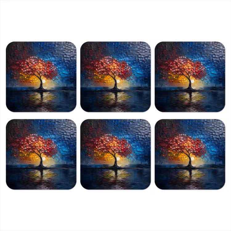 Onderzetter - Boom - Blauw - Bladeren - Vakken — 1