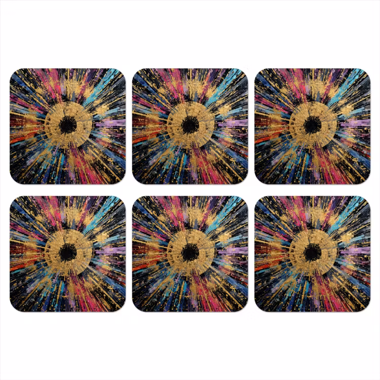 Onderzetter - Explosie - Goud - Kleurrijk - Abstract — 1