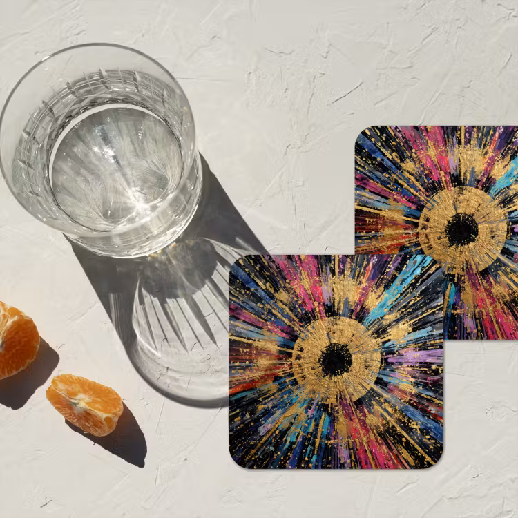Onderzetter - Explosie - Goud - Kleurrijk - Abstract — 3