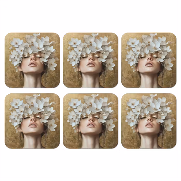 Onderzetter - Gezicht - Bloemen - Goud - Abstract — 1