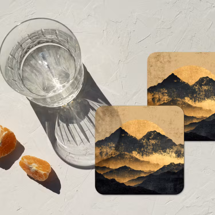 Onderzetter - Gouden Bergen bij Maanlicht — 3