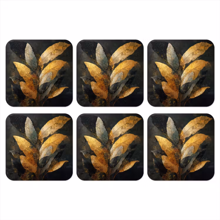 Onderzetter - Gouden Bladcompositie – Botanische Luxe — 1