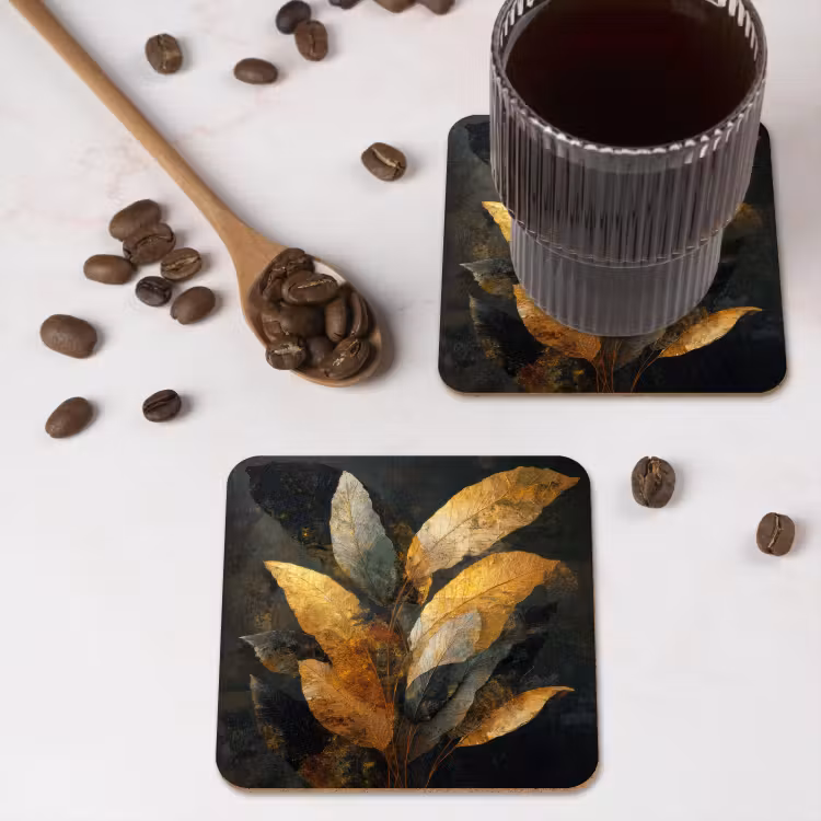 Onderzetter - Gouden Bladcompositie – Botanische Luxe — 4