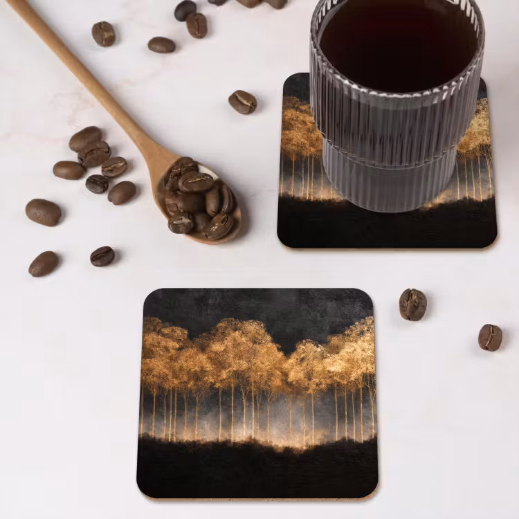 Onderzetter - Gouden Bomen in Mistig Landschap — 4