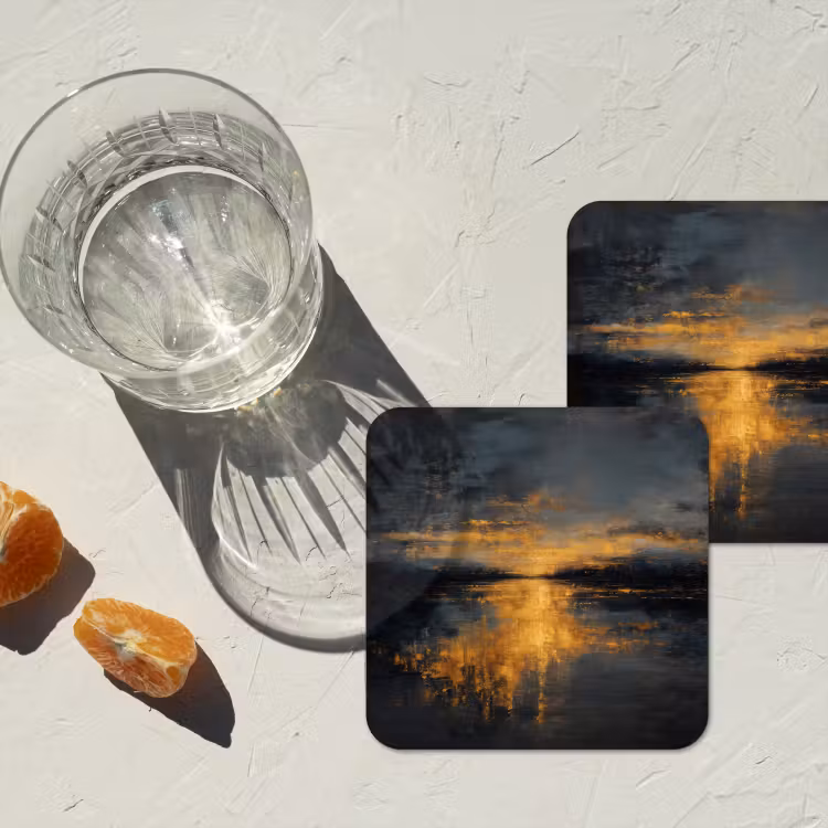 Onderzetter - Gouden Reflectie op Water — 3