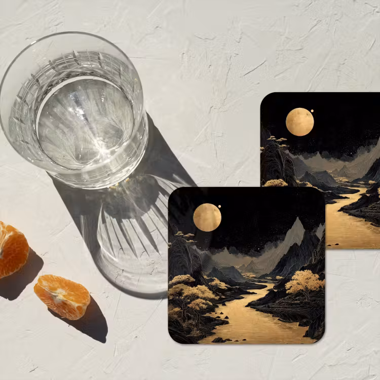 Onderzetter - Gouden rivier - Bergen - Maan - Sterrenhemel — 3
