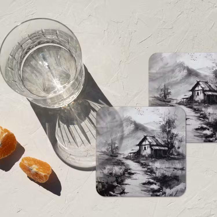 Onderzetter - Hut - Grijs - Bergen - Mistig — 3