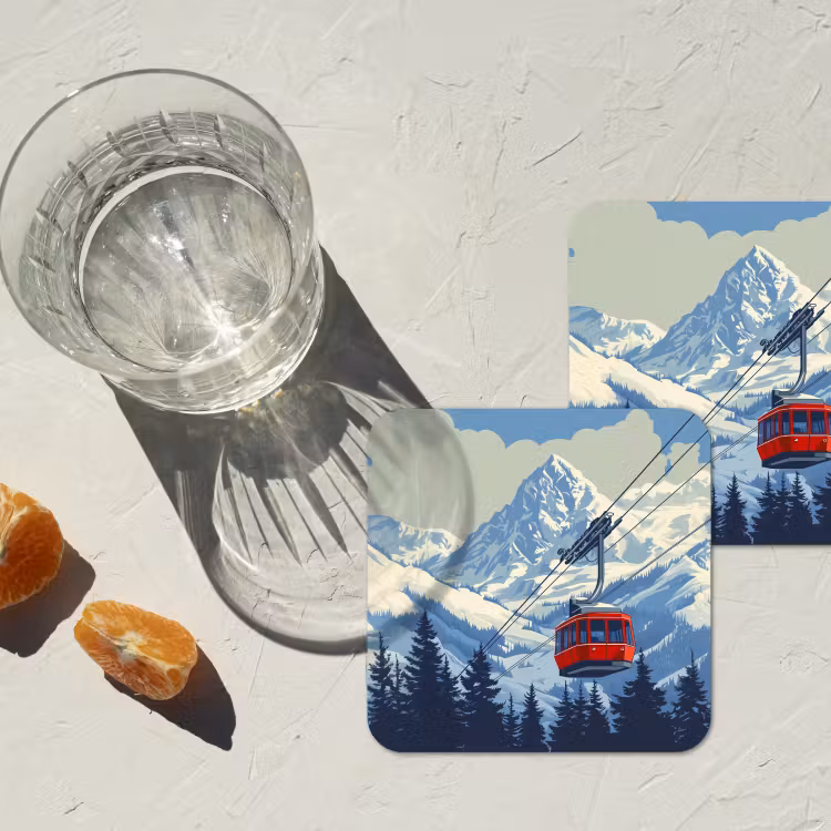 Onderzetter - Kabelbaan - Sneeuw - Berglandschap — 3