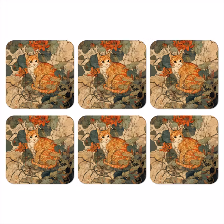 Onderzetter - Kat - Sierlijk - Bloemen — 1