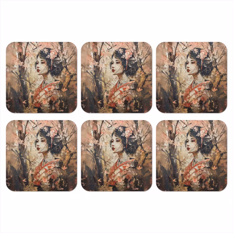 Onderzetter - Kimono - Vrouw - kersenbomen — 1