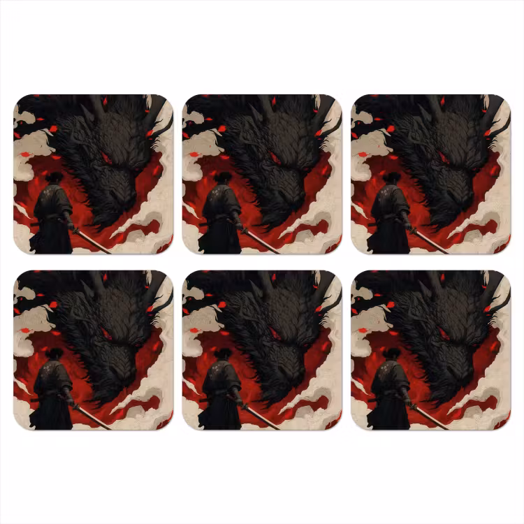 Onderzetter - Krijger - Draak - Zwart - Rood - Rook — 1