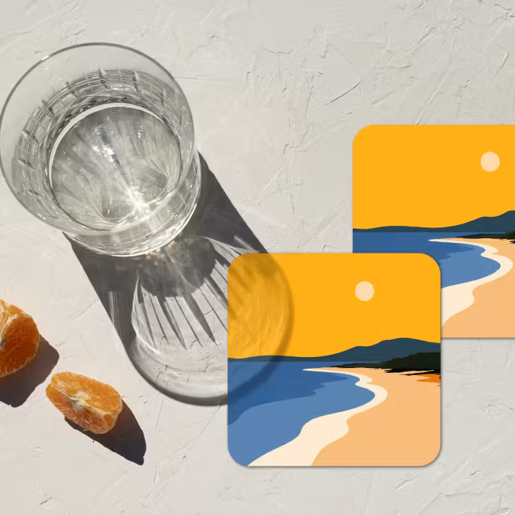 Onderzetter - Kustlijn - Oranje lucht - Begroeiing — 3