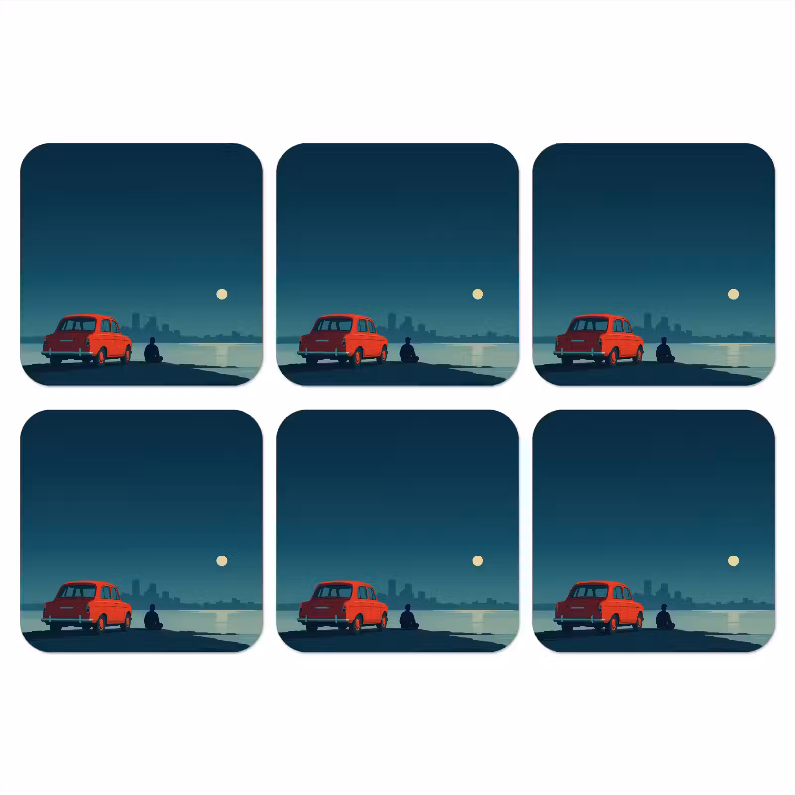 Onderzetter - Auto - Volle maan - Uitkijkend over water — 1