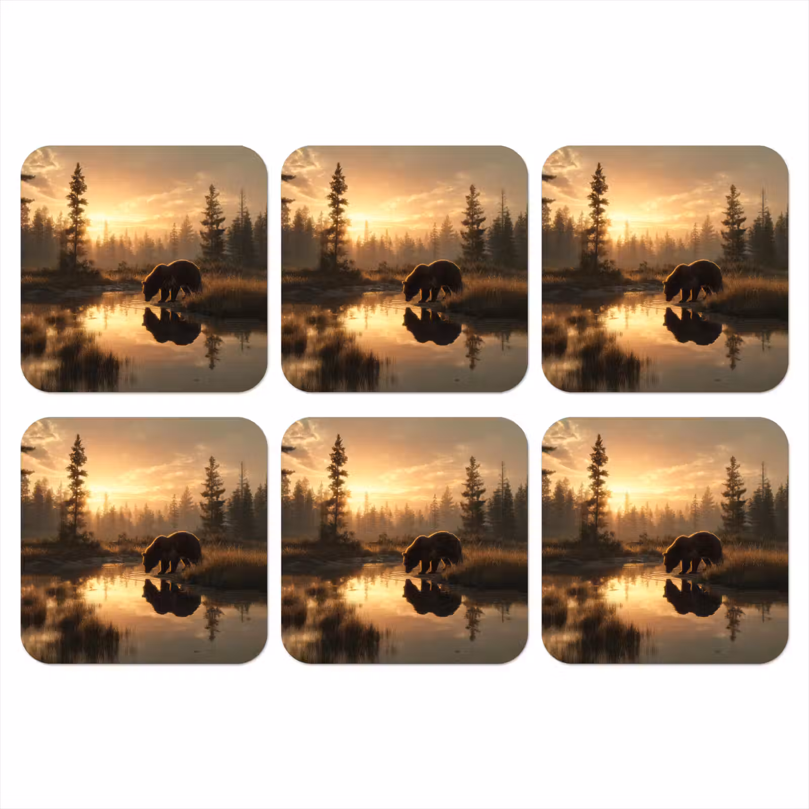 Onderzetter - Beer - water - Bos - Ochtendlicht — 1