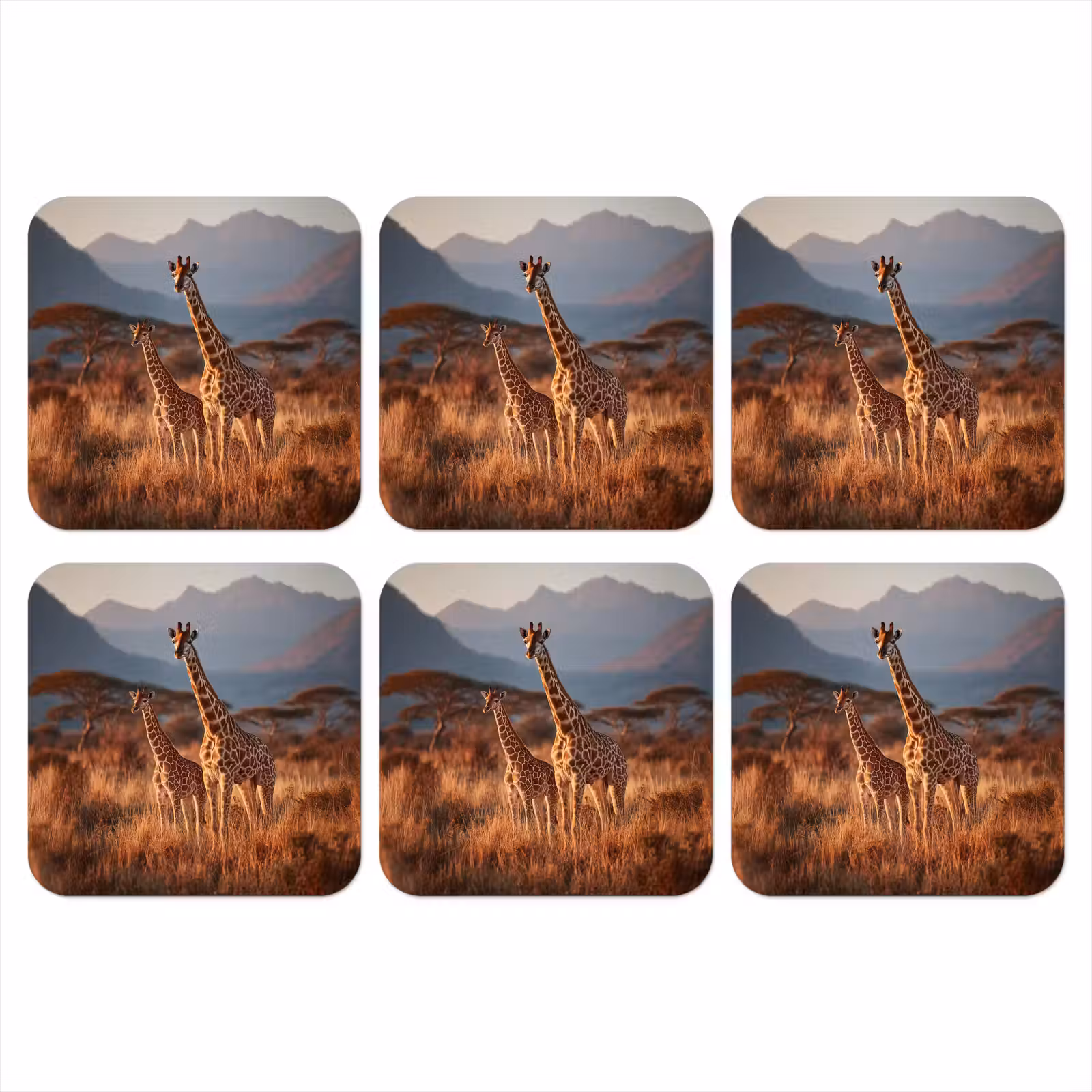 Onderzetter - Giraffen - Hoog gras - Acaciabomen — 1