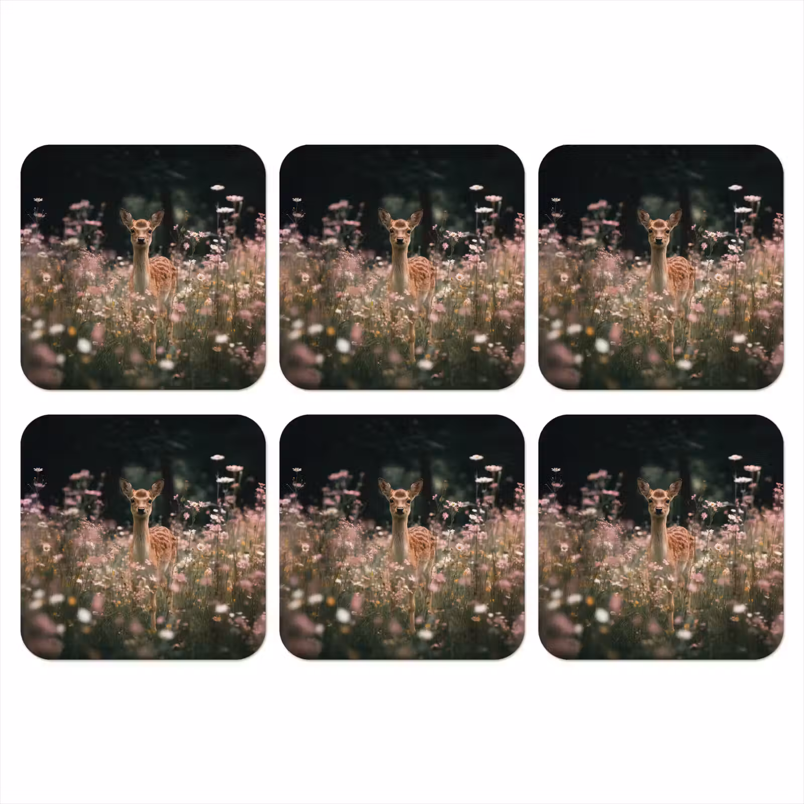 Onderzetter - Hert - Wilde bloemen - Bos — 1