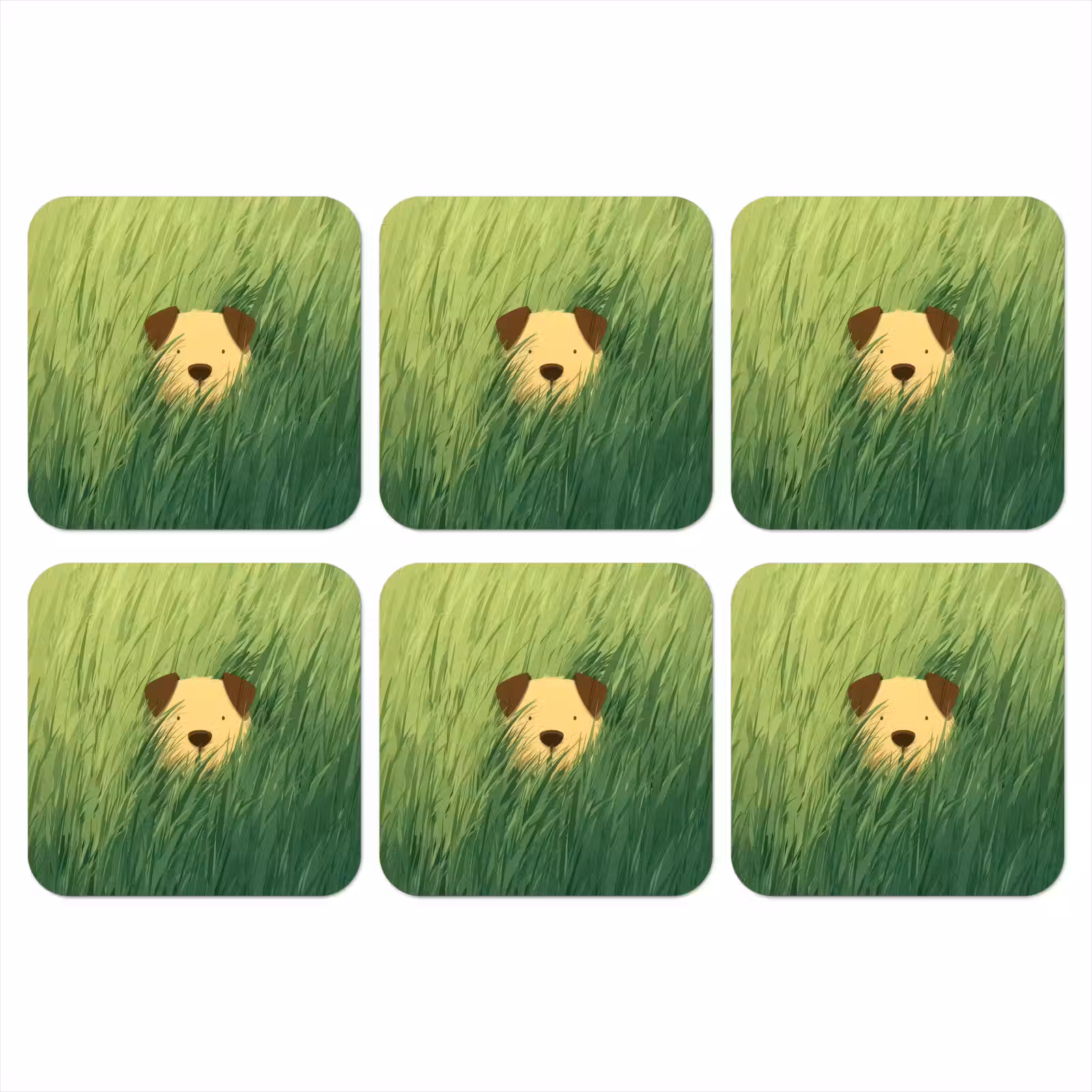 Onderzetter - Hondje - Gras - Oren - Bruin — 1