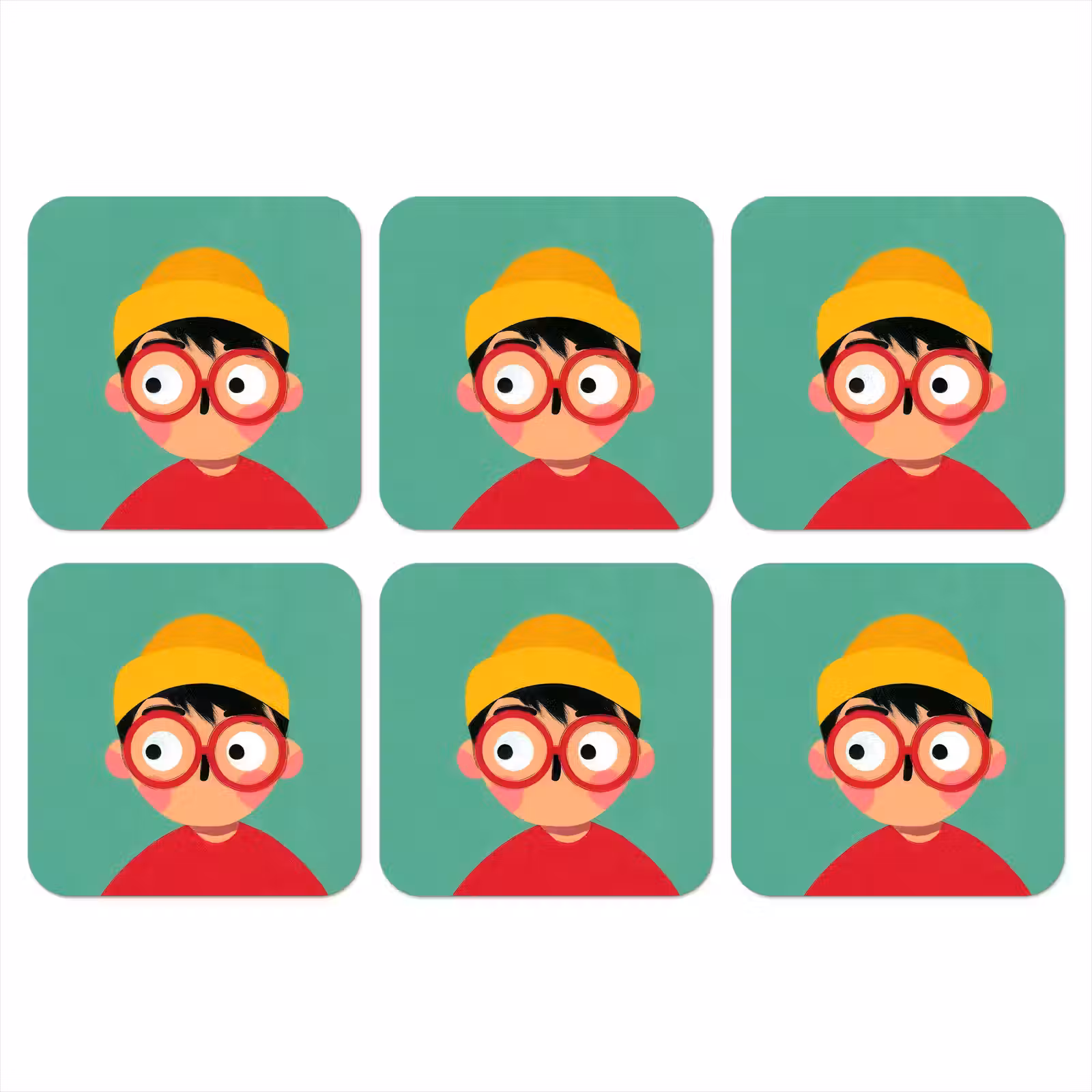 Onderzetter - Jongen - Cartoon - Bril - Muts — 1