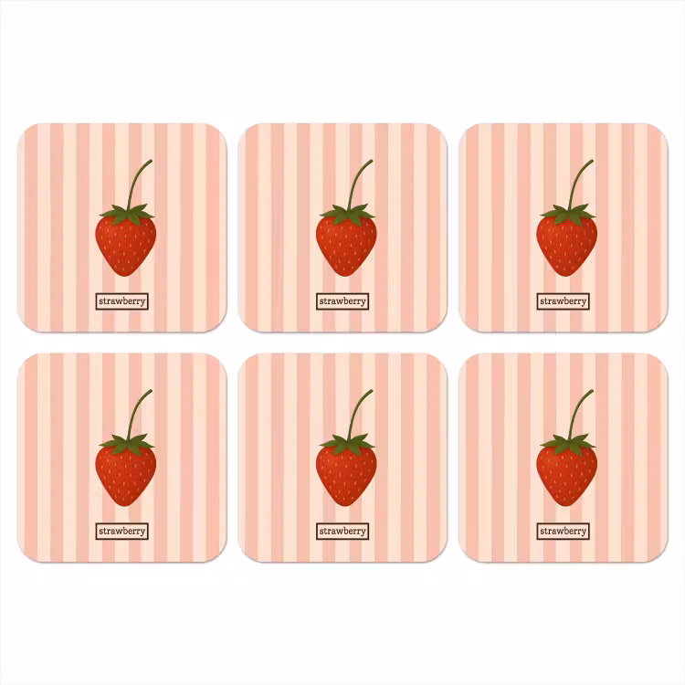Onderzetter - Aardbei - Strepen - Minimalistisch - Rood — 1