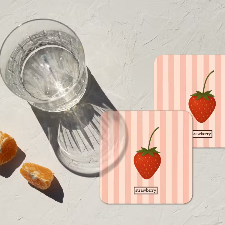 Onderzetter - Aardbei - Strepen - Minimalistisch - Rood — 3
