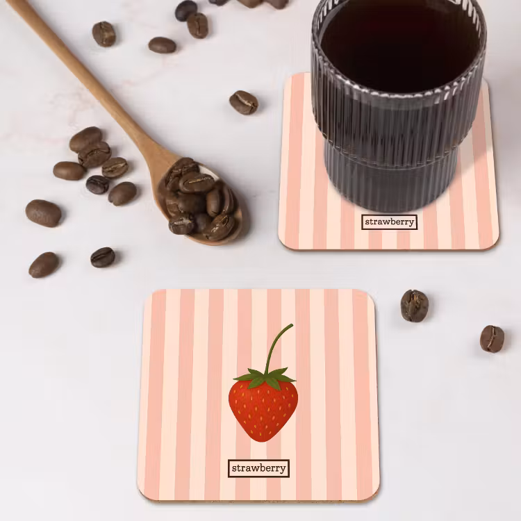 Onderzetter - Aardbei - Strepen - Minimalistisch - Rood — 4