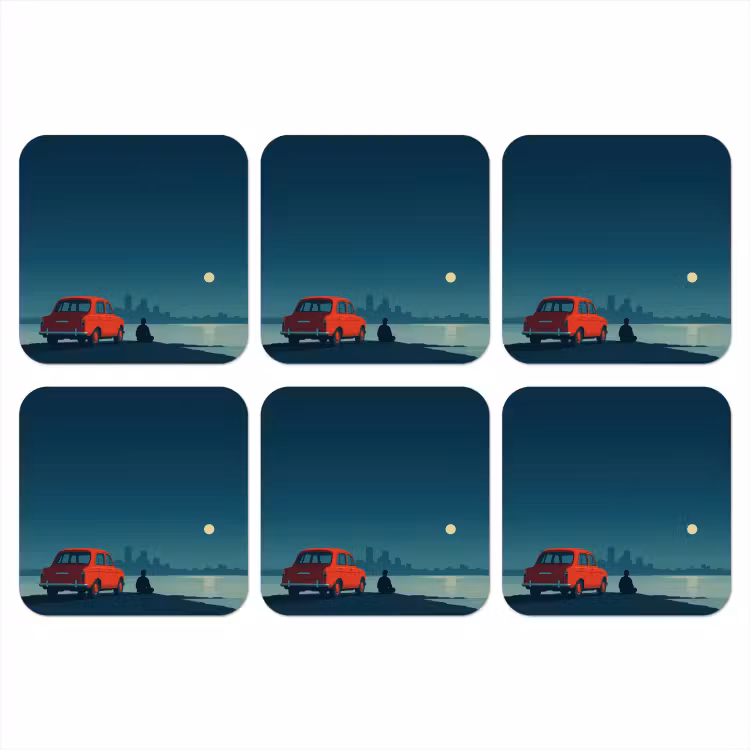 Onderzetter - Auto - Volle maan - Uitkijkend over water — 1