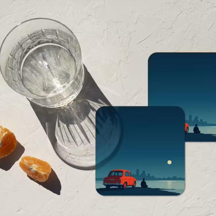Onderzetter - Auto - Volle maan - Uitkijkend over water — 3