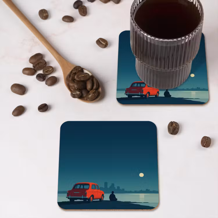 Onderzetter - Auto - Volle maan - Uitkijkend over water — 4