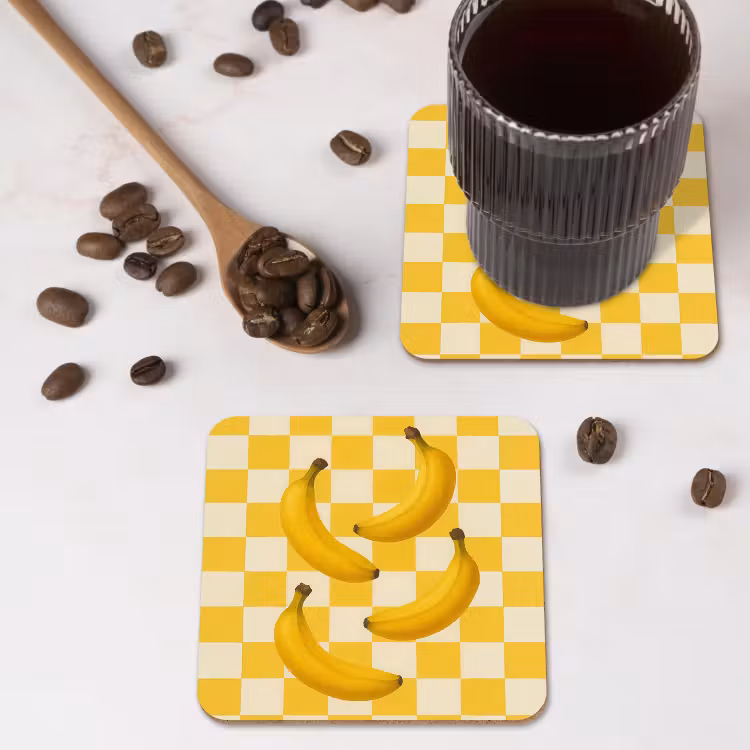 Onderzetter - Bananen - Geel - Geblokt — 4