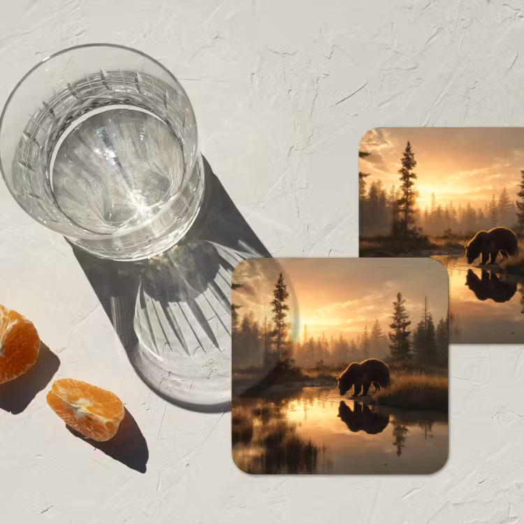 Onderzetter - Beer - water - Bos - Ochtendlicht — 3