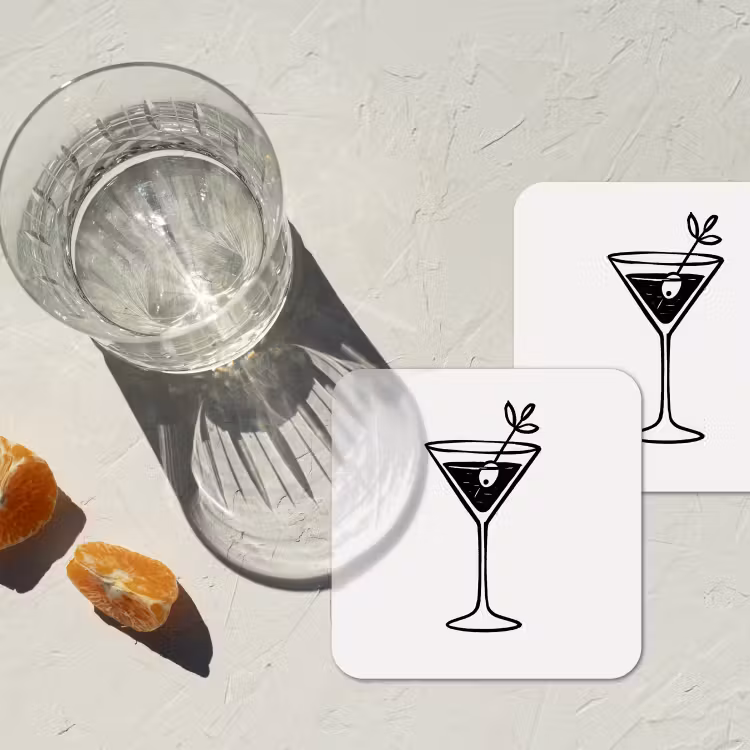 Onderzetter - Cocktail - Glas - Olijf - Minimalistisch — 3
