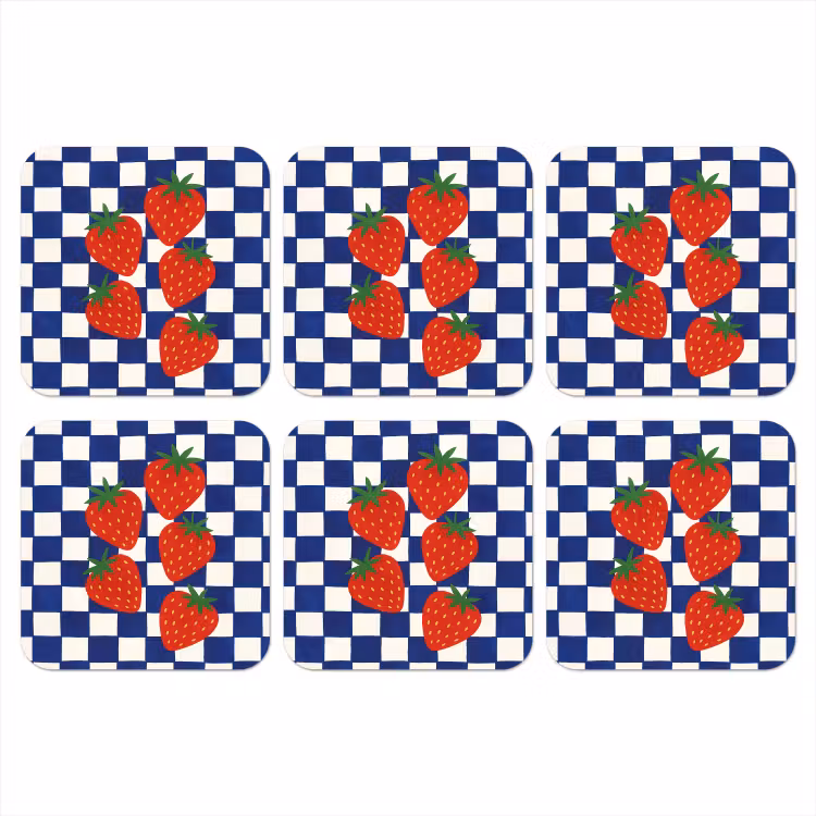 Onderzetter - Geblokt - Blauw - Aardbeien — 1