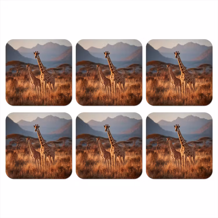 Onderzetter - Giraffen - Hoog gras - Acaciabomen — 1
