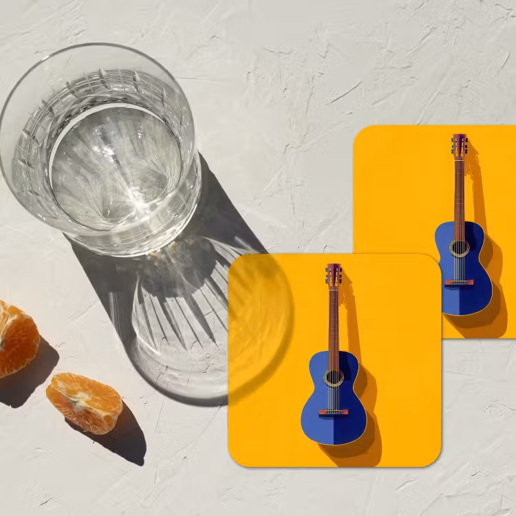 Onderzetter - Gitaar - Akoestisch - Minimalistisch - Geel — 3