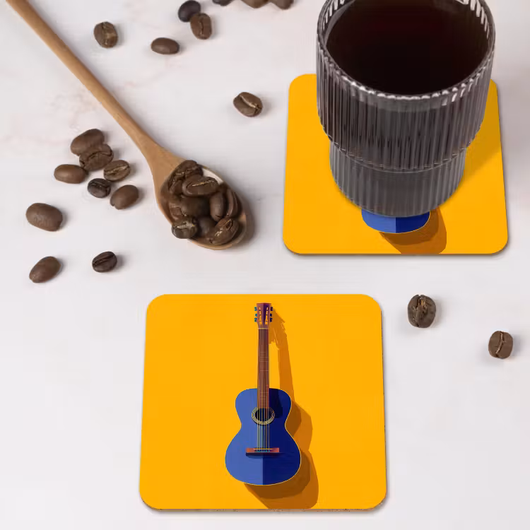 Onderzetter - Gitaar - Akoestisch - Minimalistisch - Geel — 4