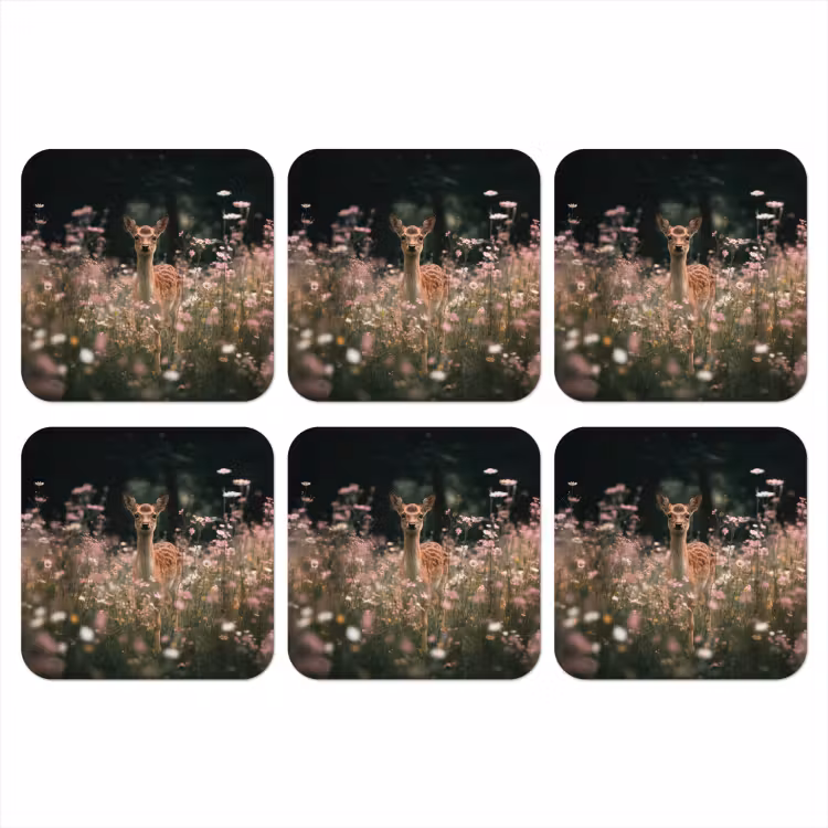 Onderzetter - Hert - Wilde bloemen - Bos — 1