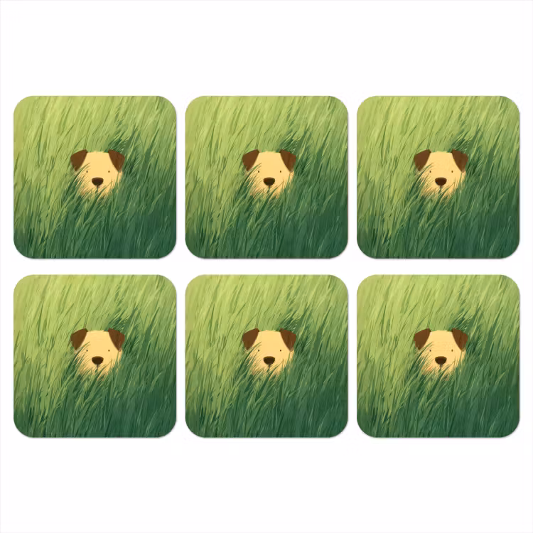 Onderzetter - Hondje - Gras - Oren - Bruin — 1