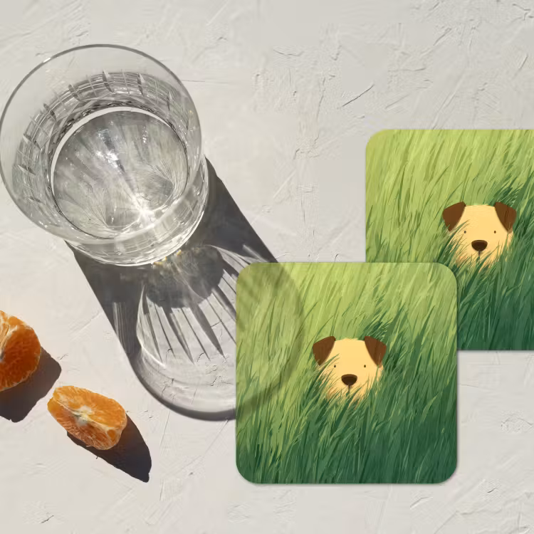Onderzetter - Hondje - Gras - Oren - Bruin — 3