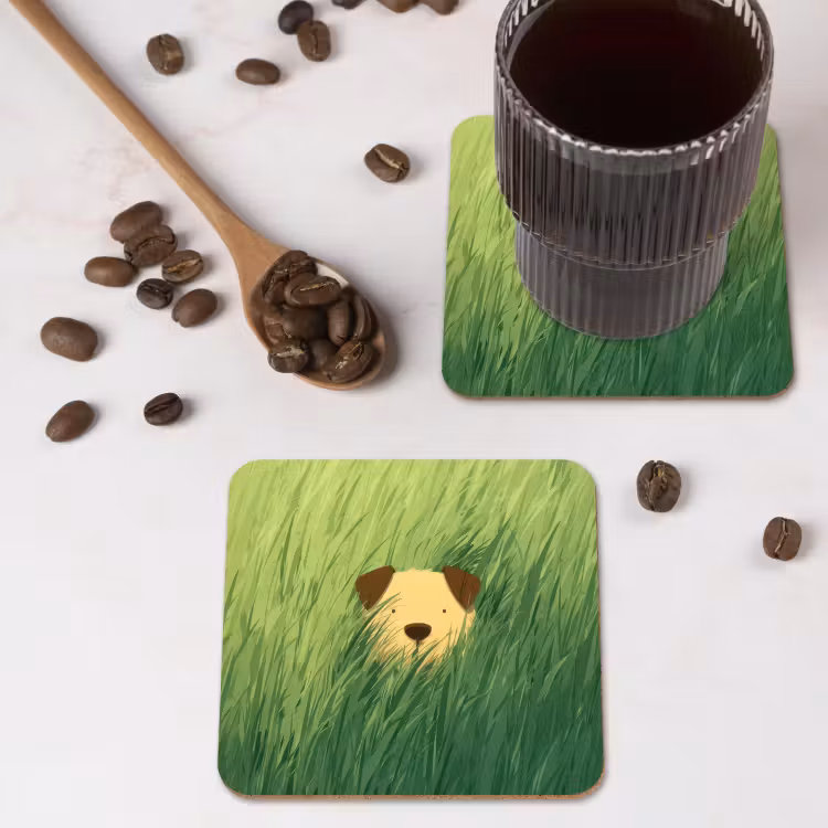 Onderzetter - Hondje - Gras - Oren - Bruin — 4
