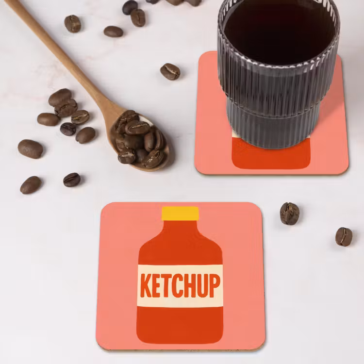 Onderzetter - Ketchup - Fles - Rood - Minimalistisch — 4