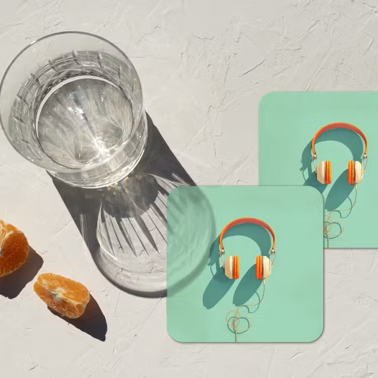 Onderzetter - Koptelefoon - Oranje - Snoer - Minimalistisch — 3