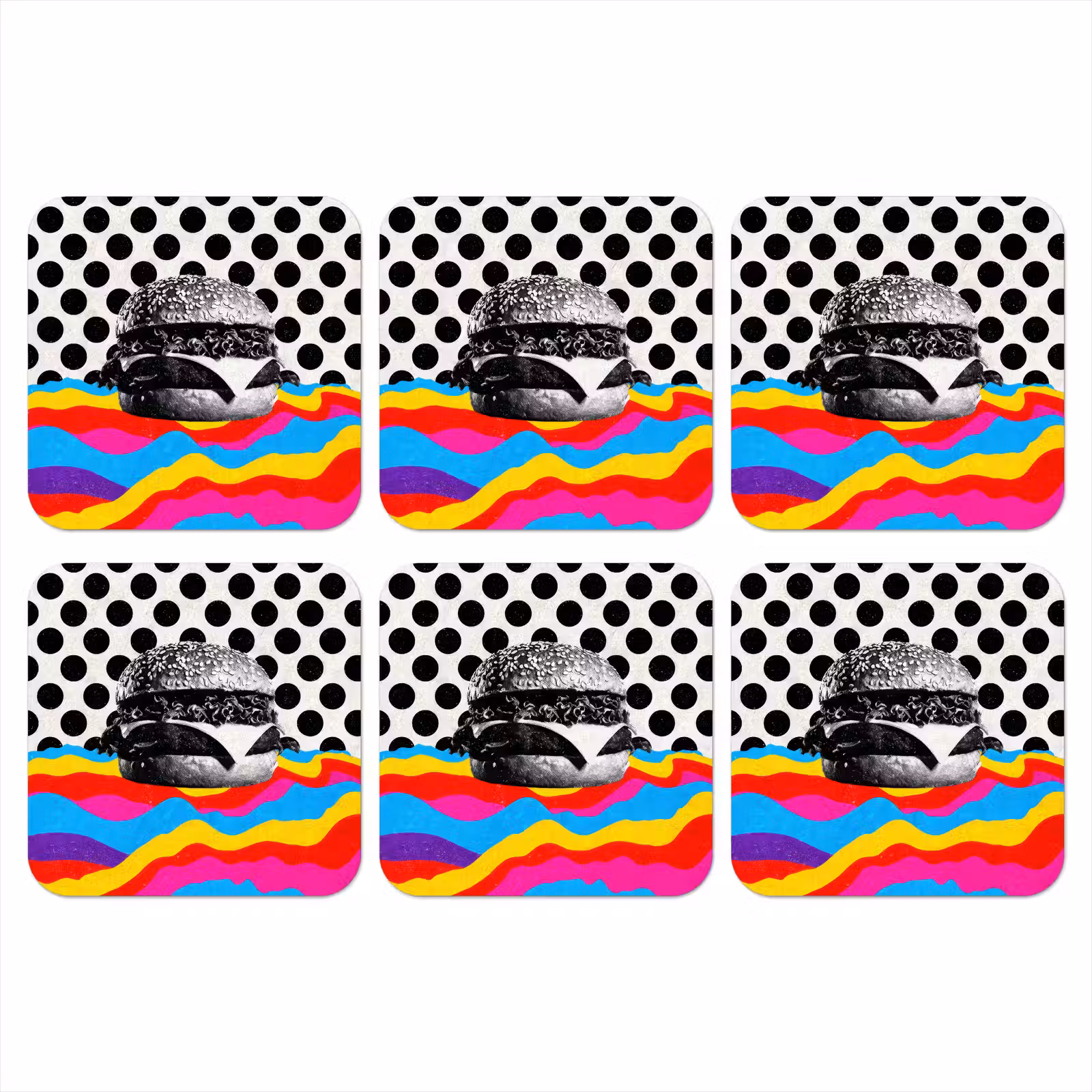 Onderzetter - Hamburger - Stippen - Golven - Kleuren — 1