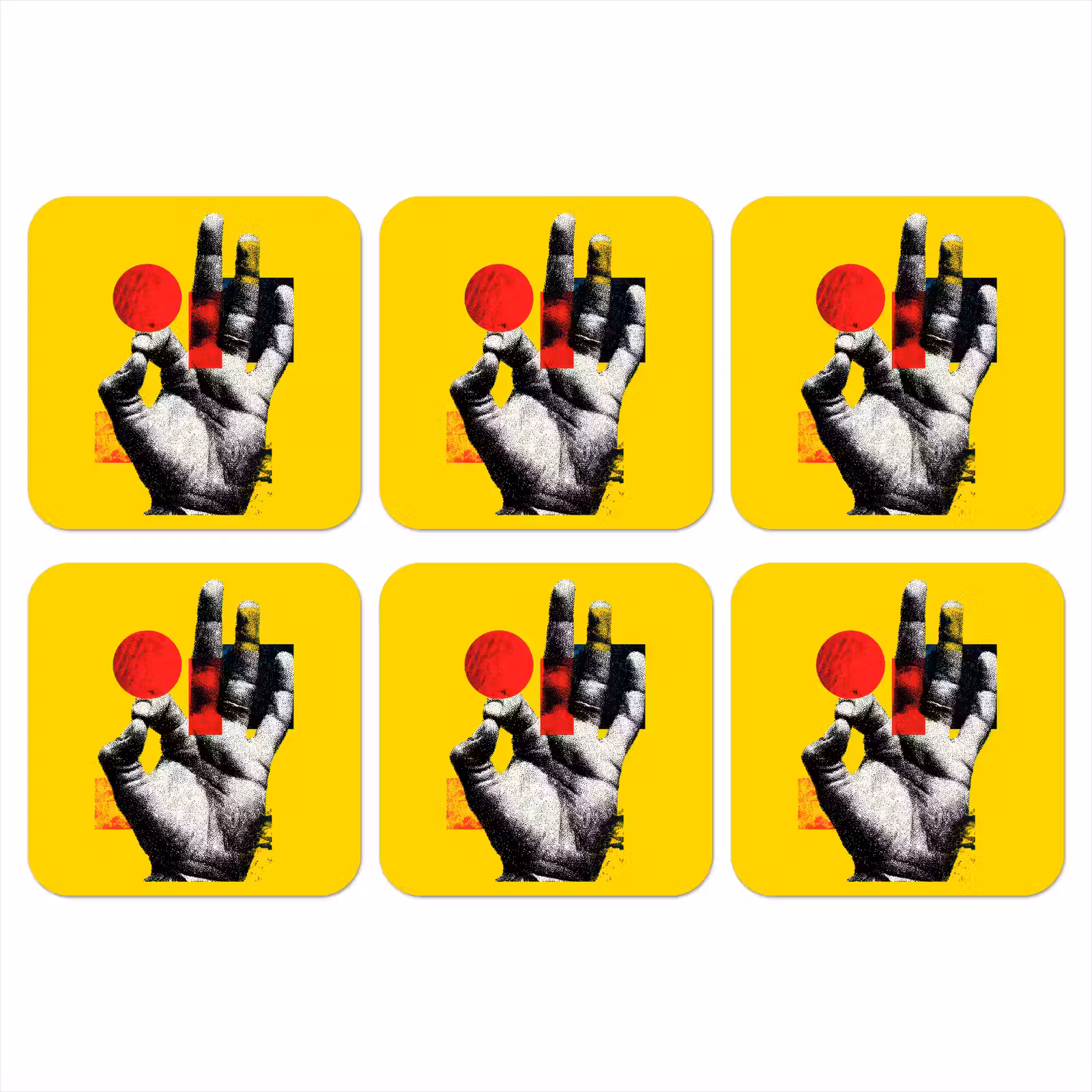 Onderzetter - Hand - Rode cirkel - Geel — 1